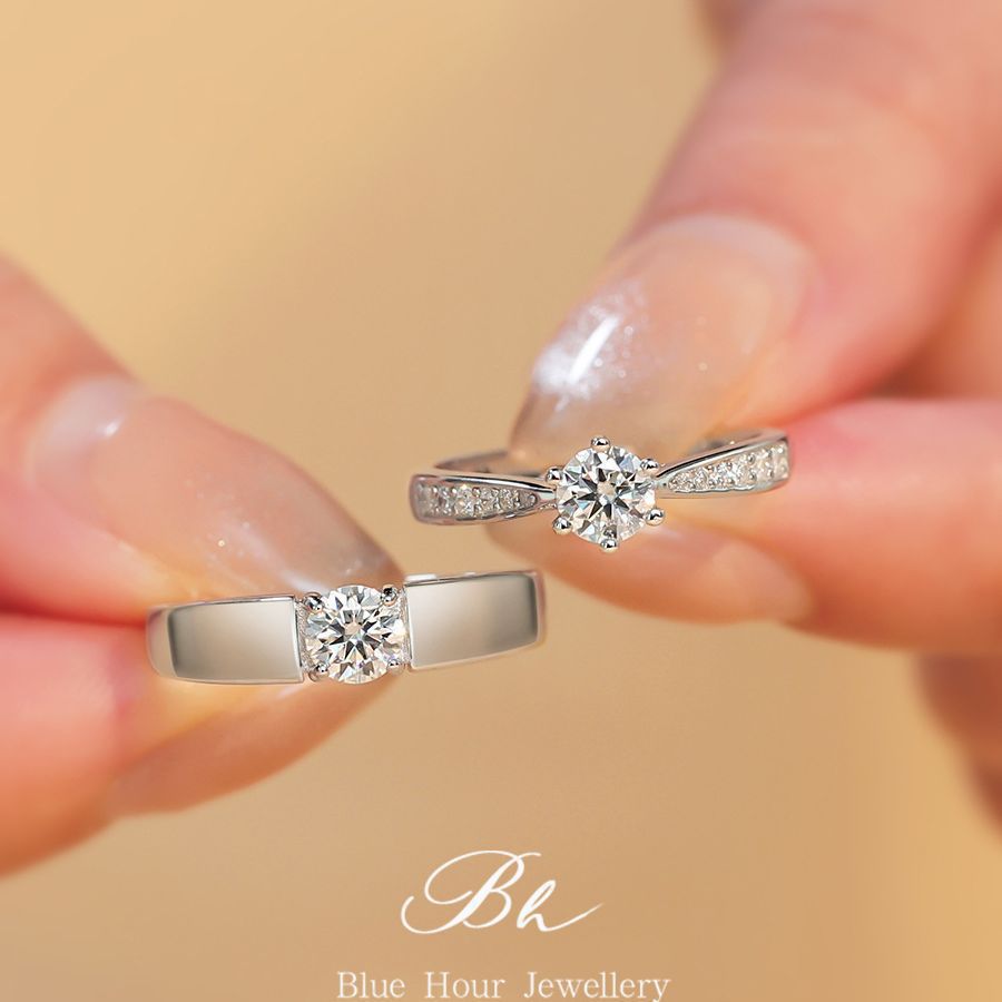 High carbon stone diamond ring couples married men and women pair ring silver plated pair simulation order proposal ceremony scene fake ring