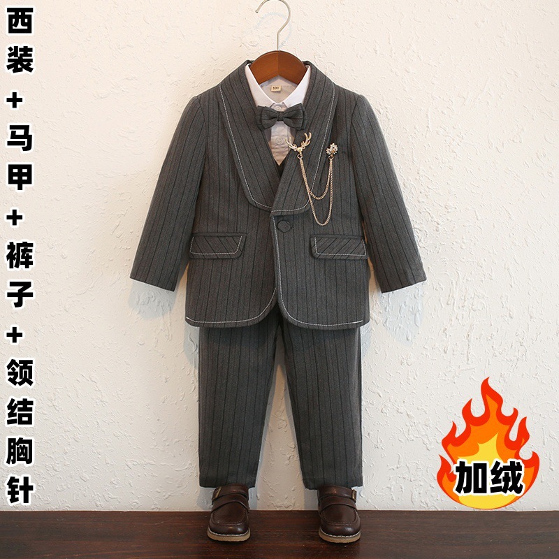 벨벳 다크그레이 83A2 [슈트,조끼,바지] + 나비넥타이 브로치