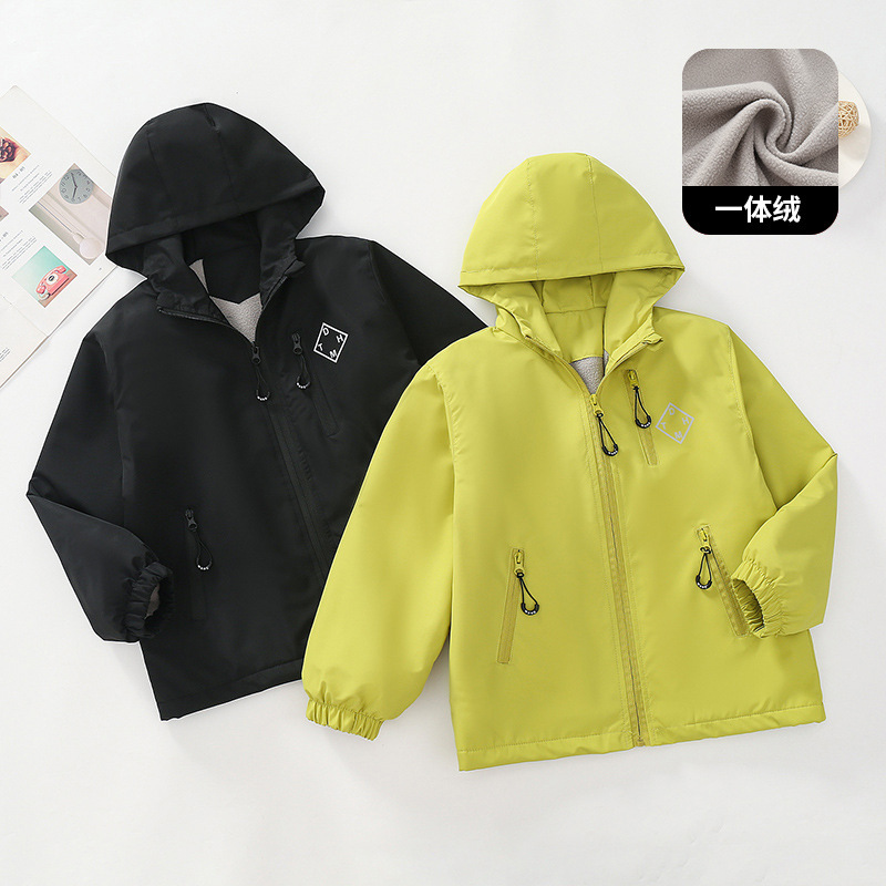 Boys' Autumn Fleece Jacket New Children's Fashion Windbreaker Spring and Autumn Jacket Big Kids Autumn and Winter Windproof Top