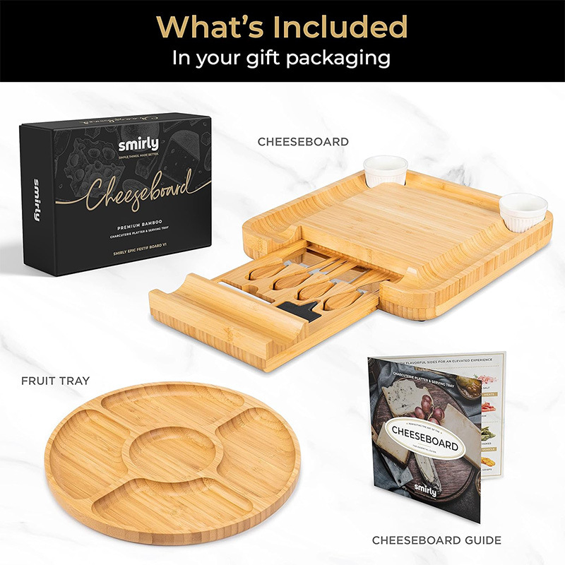 Plato de queso personalizado conjunto de plato de queso de bambú y madera fiesta bandeja fábrica al por mayor tablero de corte tablero multifuncional