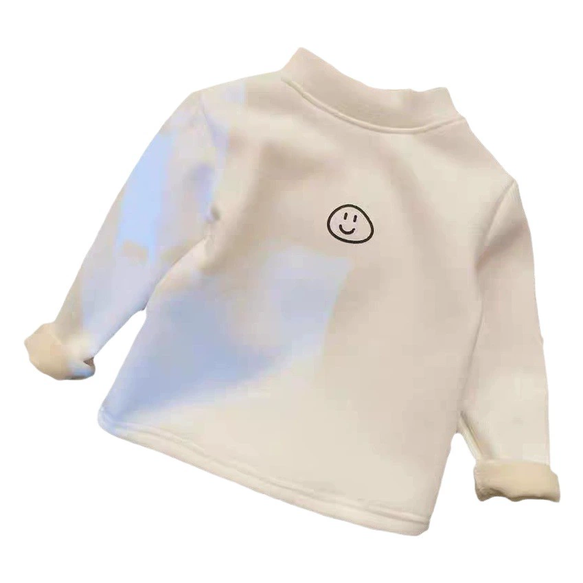 Детский нижний свитер на флисовой подкладке, Осень-зима, новые мальчики и девочки, водолазка с коротким воротом, цельный бархатный теплый внутренний топ