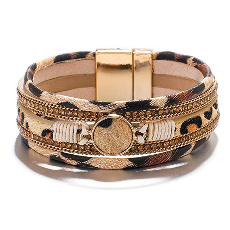 Pulsera con cierre magnético de aleación y estampado de leopardo, popular entre Europa y Estados Unidos, para otoño e invierno._voghion.com