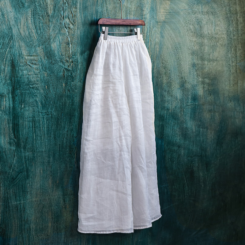 Wen Ye/Original Artistic Fresh and Elegant Double-Layer Ramie Wide-Leg Pants Loose Slimming Straight Sunscreen Casual Pants Wen Ye/Original Artistic Fresh and Elegant Double-Layer Ramie Wide-Leg Pants Loose Slimming Straight Sunscreen Casual Pants