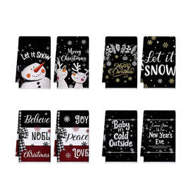 跨境新款超细纤维圣诞节日雪人数码印花毛巾厨房吸洗手巾洗脸巾