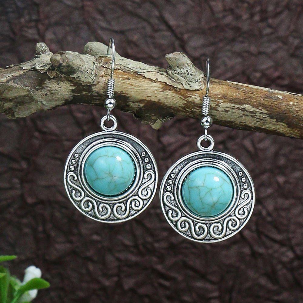 14g Weight Vacuum Plating Gold Plating Process Alloy Ear Needle Material Drop Earrings Classification 1 Pair Quantity Casual Occasion Alloy, turquoise Material Water Droplets Pattern Women's Gender Plating Design Retro Style 1 Pair Retro Water Droplets Plating Alloy Turquoise Drop Earrings 8