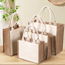 现货黄亚麻手提袋可印logo图片企业机构广告礼品袋diy麻布袋定制