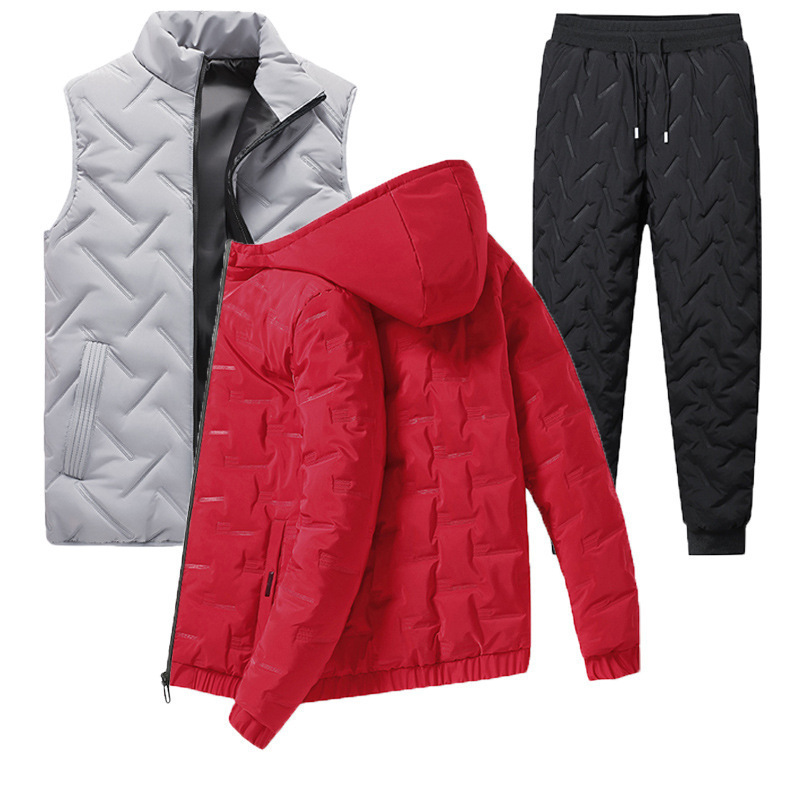 Comercio exterior transfronterizo hombre de algodón grueso abrigo de invierno nuevo conjunto de ropa de invierno de tres piezas chaqueta de algodón de plumón cálido conjunto