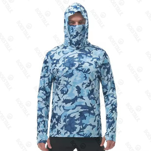 Cross-Border Camouflage Hoodie Mask All-In-One Fishing Suit Lightweight Sun Protection Ice Silk Long-Sleeved Lure Fishing Suit for Men