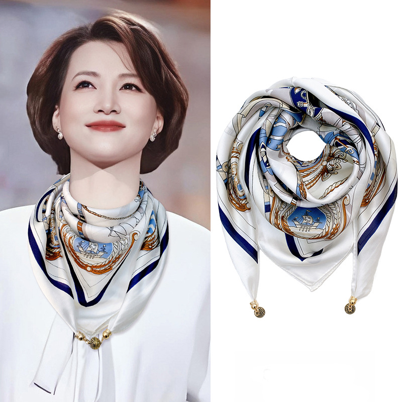 블루-장안 말(65 모조 실크 자석 버클 사각 스카프)