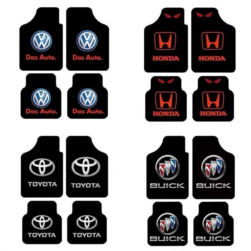 四季通用汽车脚垫简约汽车车标通用水晶绒脚踏垫耐脏易打理防滑垫