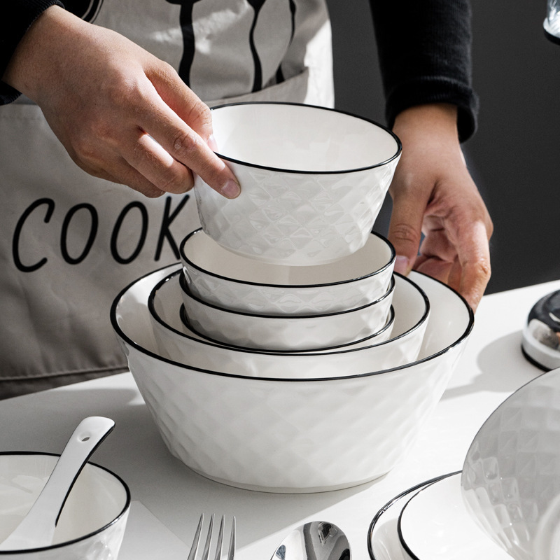 Household bowls and chopsticks bowls and plates ceramic eating bowls and noodle bowls and plates combination tableware rose diamond bowls and dishes suit DIY