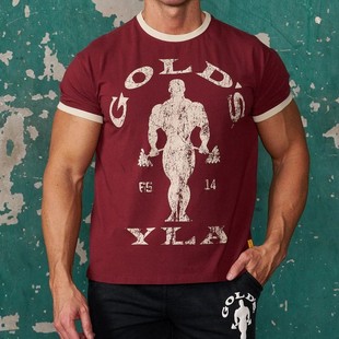 New YOUNGLA Co-GOLDSGYM Short-sleeved Vintage Gym Men's and Women's T-shirt Cotton Ammonia Stretch Slim Top