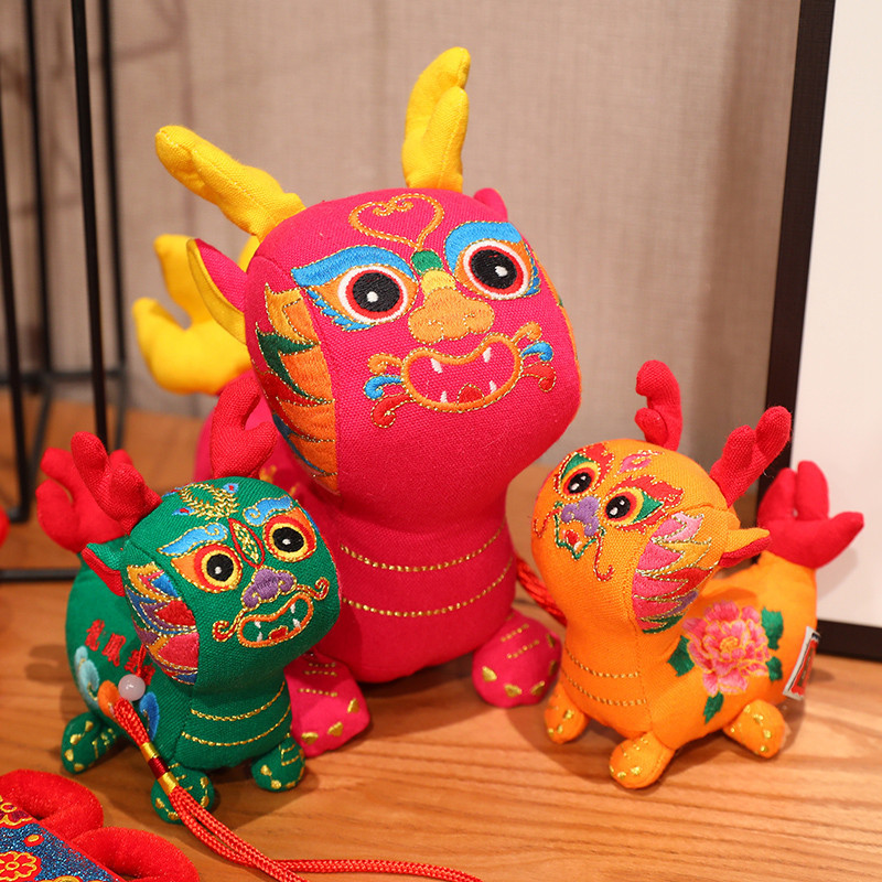 2024 Año del Dragón de la mascota de juguete de peluche de lino Wufu dragón muñeca Zodiaco Dragón Año Empresa de la muñeca regalo de la puerta abierta