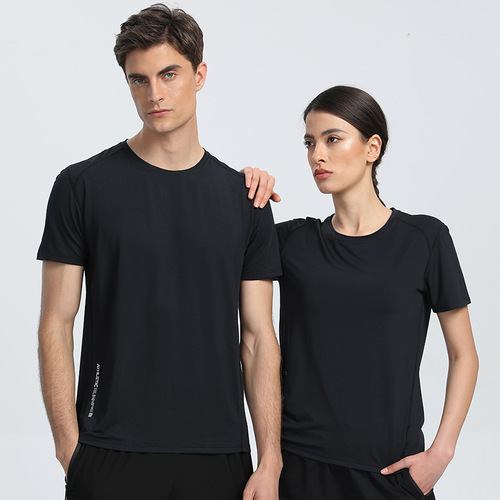 New Multicolor Sweatproof Quick-Dry T-Shirt for Men and Women, Four-Needle Six-Line Printed High-Elastic Short-Sleeve Summer Mesh Splicing Top