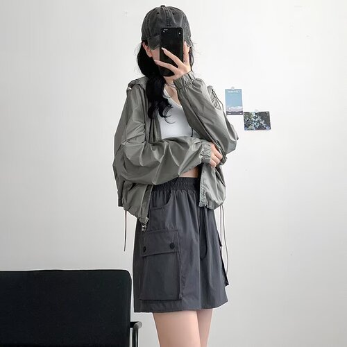 Khaki Workwear Skirt for Women - Summer Thin Model Slimming A-Line Skirt with 5-Foot American Sports Shorts Skirt for Petite Women