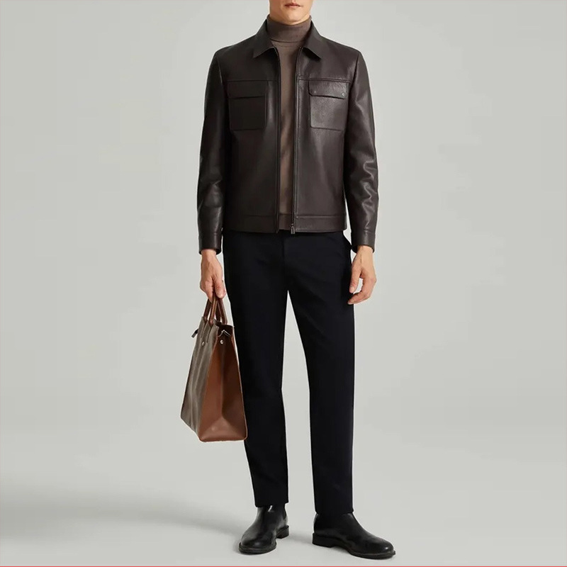 2025 New Source Factory Lei Jun Leather Men's Light Business Sheepskin Genuine Leather Fashion Jacket Coat