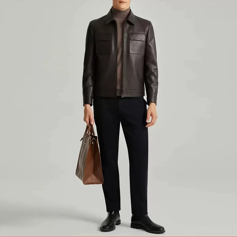 2025新款源头工厂雷军皮衣男士轻商务绵羊皮真皮皮衣时尚夹克外套