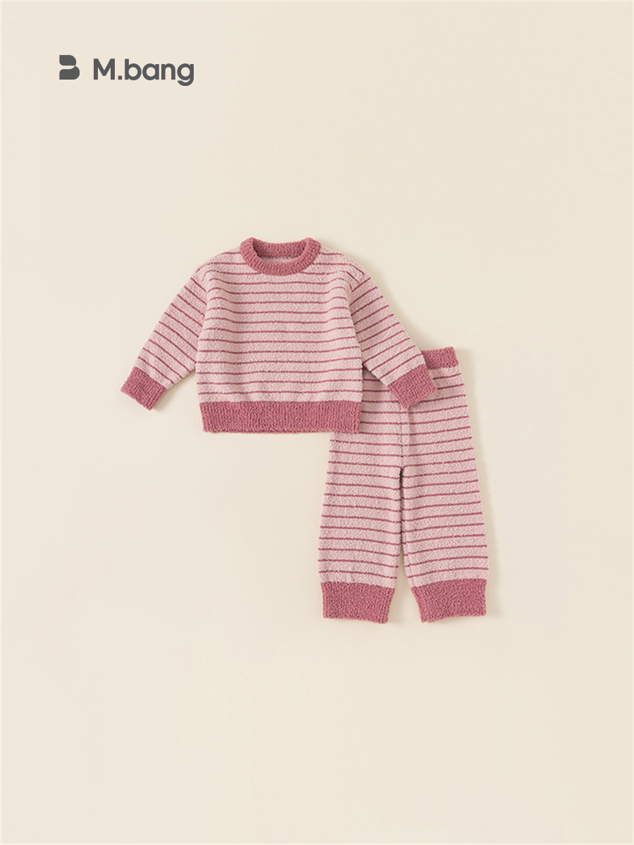 Beibei City Niños traje de otoño e invierno de los niños de dos piezas a rayas casual Home wear pijamas medio terciopelo DT23187