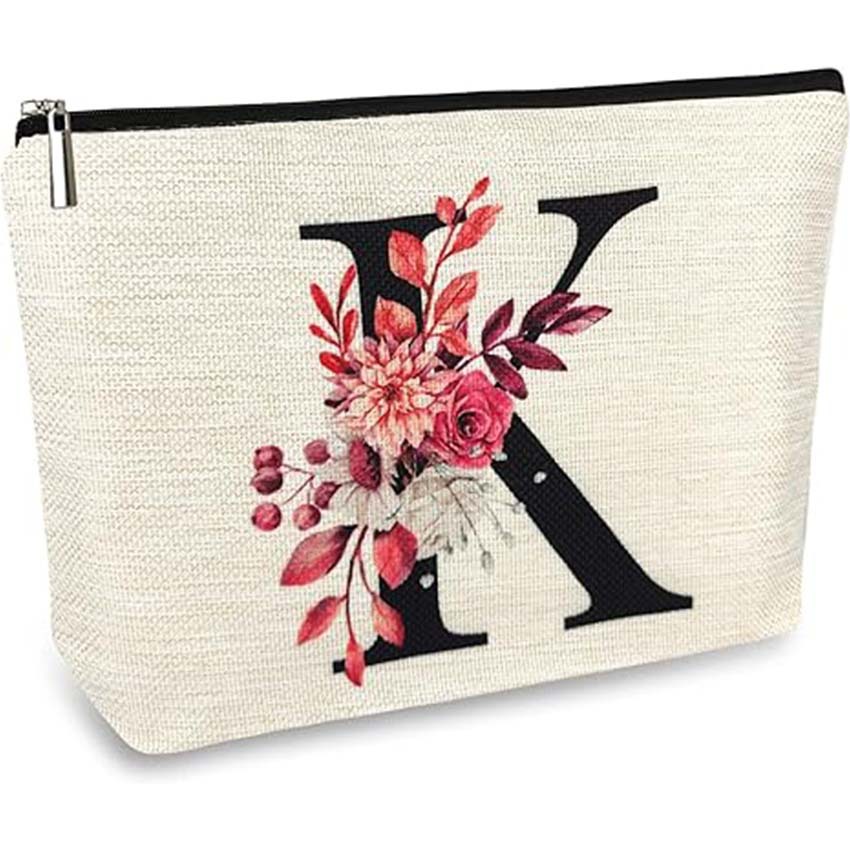 Bolso de cosméticos para mujer de Amazon transfronterizo letra patrón creativo bolsa de cosméticos bolsa de almacenamiento bolsa de cremallera impermeable de lino