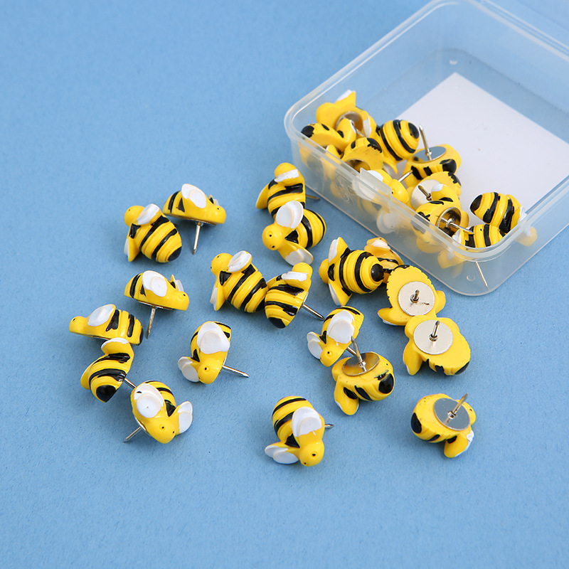 Plastic Material Creative Cute Cartoon Bee Resin Pushpins Diy Decorative Pushpins 30 Pcs Boxed