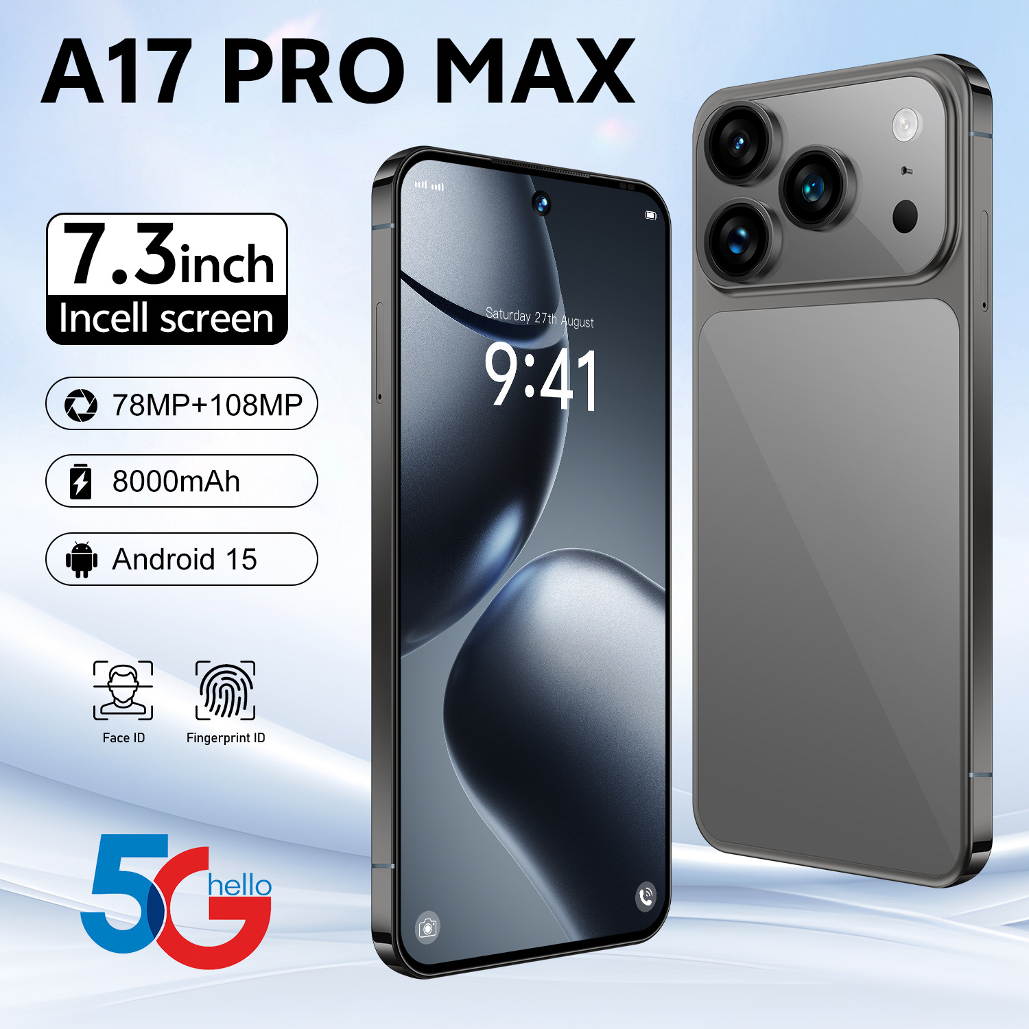 Cross-Border Smartphone A17 Pro Max Manufacturer Spot 7.3-Inch 16G+1T Android Phone Can Be Shipped on Behalf of Foreign Trade