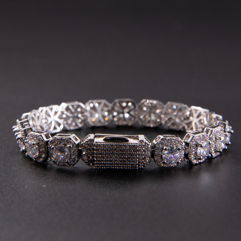 Chi Chu の同じ 10 ミリメートルスクエアロックシュガージルコンマイクロスタッズダイヤモンドブレスレット HipHopBlingChain ジュエリーネックレス|undefined