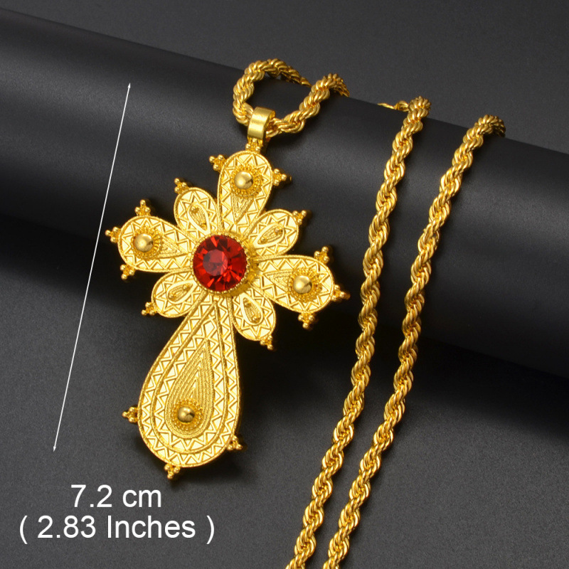 Annio Ethiopian Gold Color Cross Charms Pendant Necklaces Af|undefined