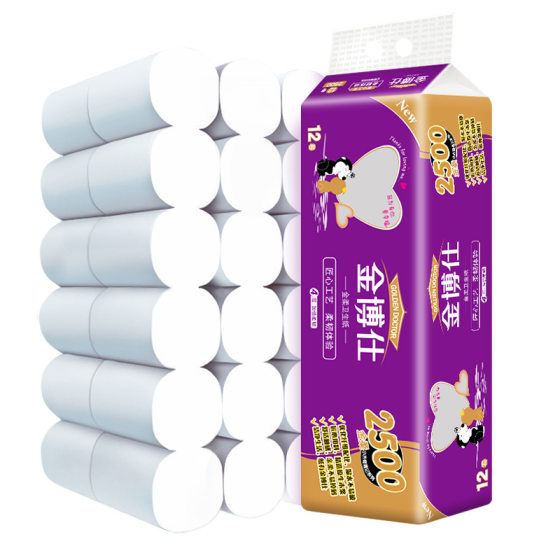 Kimboshi large roll toilet paper 2500g wood pulp roll paper 4 thick 12 rolls of affordable household roll paper