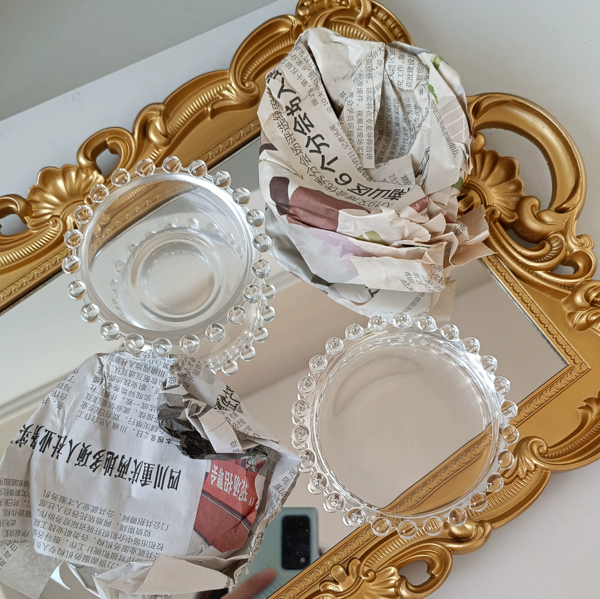 Бусы с бисером ins Стеклянная тарелка Десерт Блюдо Вкус Блюдо Ювелирные изделия Блюдо Стеклянная тарелка с фруктами Блюдо