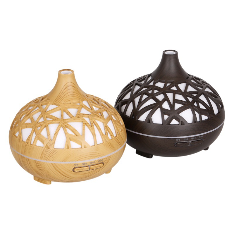 Nuevo grano de madera creativa hueco colorido luz Bluetooth control remoto audio aceite esencial máquina aromaterapia humidificador 500ml