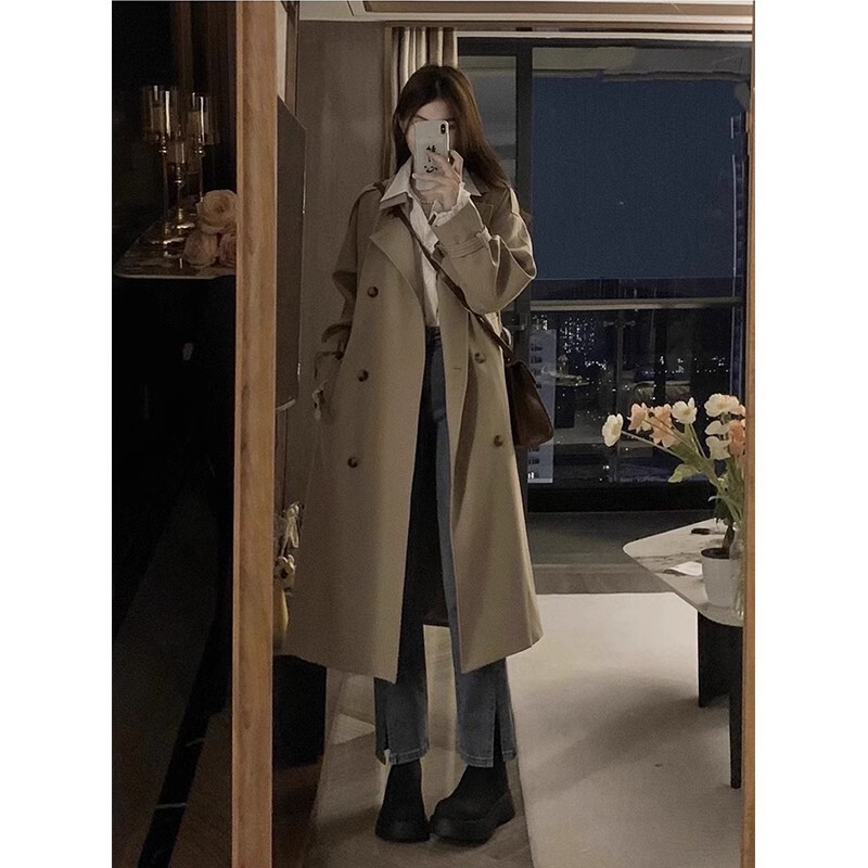 Women's High-End Trench Coat in a Trendy Color, Autumn Fashion, Petite Mid-Length Style [Original Design with Phoenix Eye Opening].