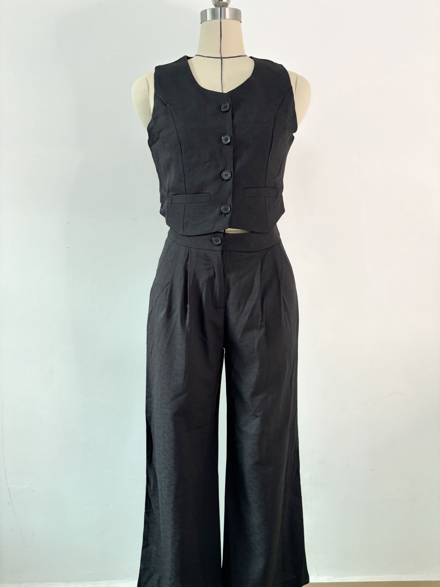 420g Weight Sleeveless Sleeve Length Spandex, Polyester Fabric Type Pant Co-ord Set Sets Type 2 Pieces Set Quantity Daily Occasion U Neck Neckline Regular Fit Fit Type Solid Color Pattern Summer Season Women's Gender Button Design Streetwear Style Daily Women's Streetwear Solid Color Spandex Polyester Button Pant Co-ord Set Pants Sets 7