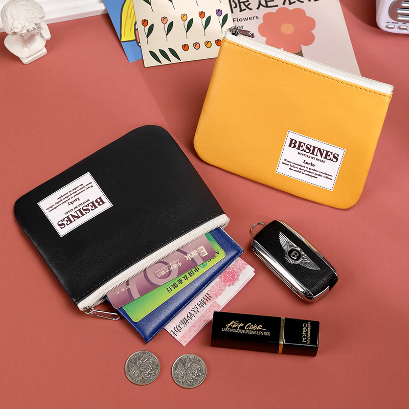 Bolso de cambio para mujeres mini estudiantes de cuero suave bolso de mano de llaves simple, delgado y compacto estilo coreano