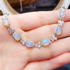 跨境专供天然火欧泊手链轻奢高级感手链珠串5*7mm新款手饰