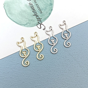 Fresh cat pendant diy alloy jewelry accessories earrings necklace pendant handmade accessories material gold and silver