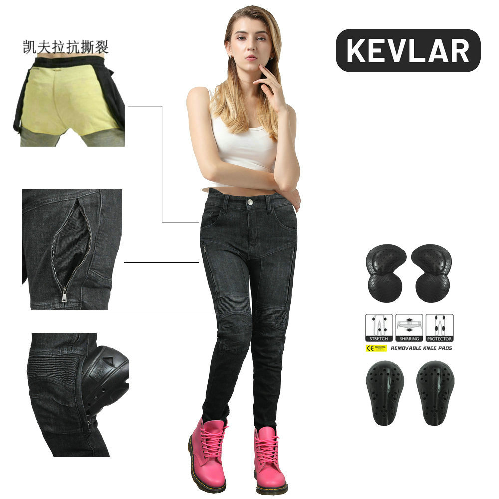Volero motocicleta jeans mujer malla de verano transpirable cintura alta motocicleta equitación pantalones kevlar anti-caída pantalones