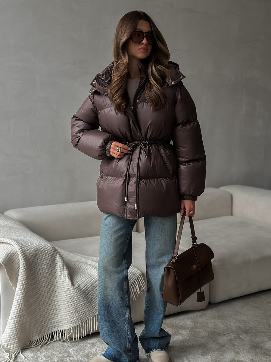 Cuerdas de tracción transfronterizas, ropa de algodón delgada, Europa y los Estados Unidos, 2025 invierno, nueva ropa de algodón con cremallera encapuchada, abrigo de algodón cálido cómodo image 4