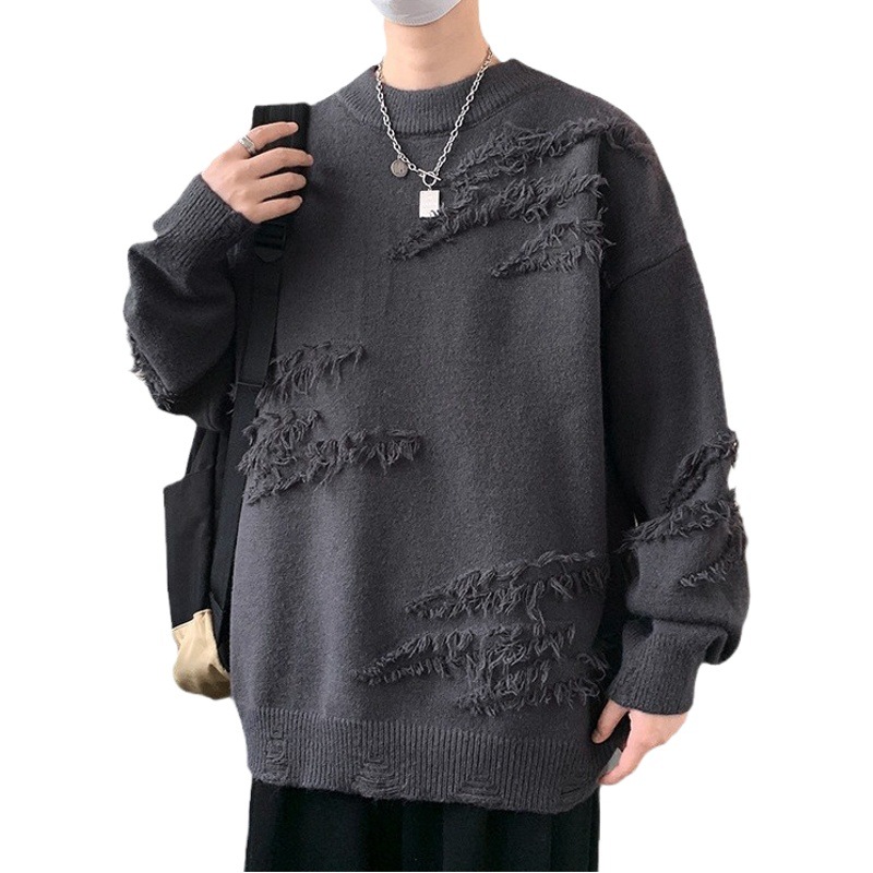 Suéter de cuello redondo personalizado para hombre otoño e invierno marca de moda Pu Shuai suéter suelto para hombre abrigo de suéter perezoso retro japonés