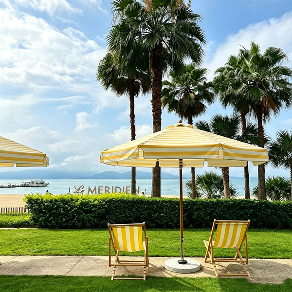 Big rectangular beach umbrella solar-powered