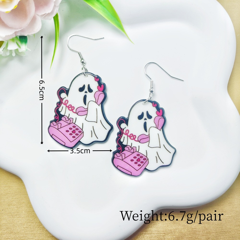 9g Weight Iron Ear Needle Material Drop Earrings Classification 1 Pair Quantity Holiday, Party Occasion Arylic Material Halloween Festival Floral, Bat Pattern Women's Gender Casual, Simple Style Style 1 Pair Halloween Casual Simple Style Floral Bat Arylic Drop Earrings 17