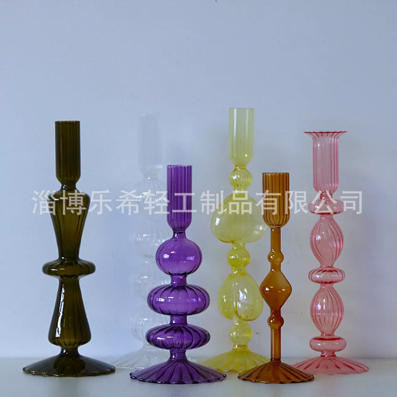 简约玻璃烛台 复古彩色玻璃蜡烛杯卧室装饰摆件道具香薰蜡烛器皿