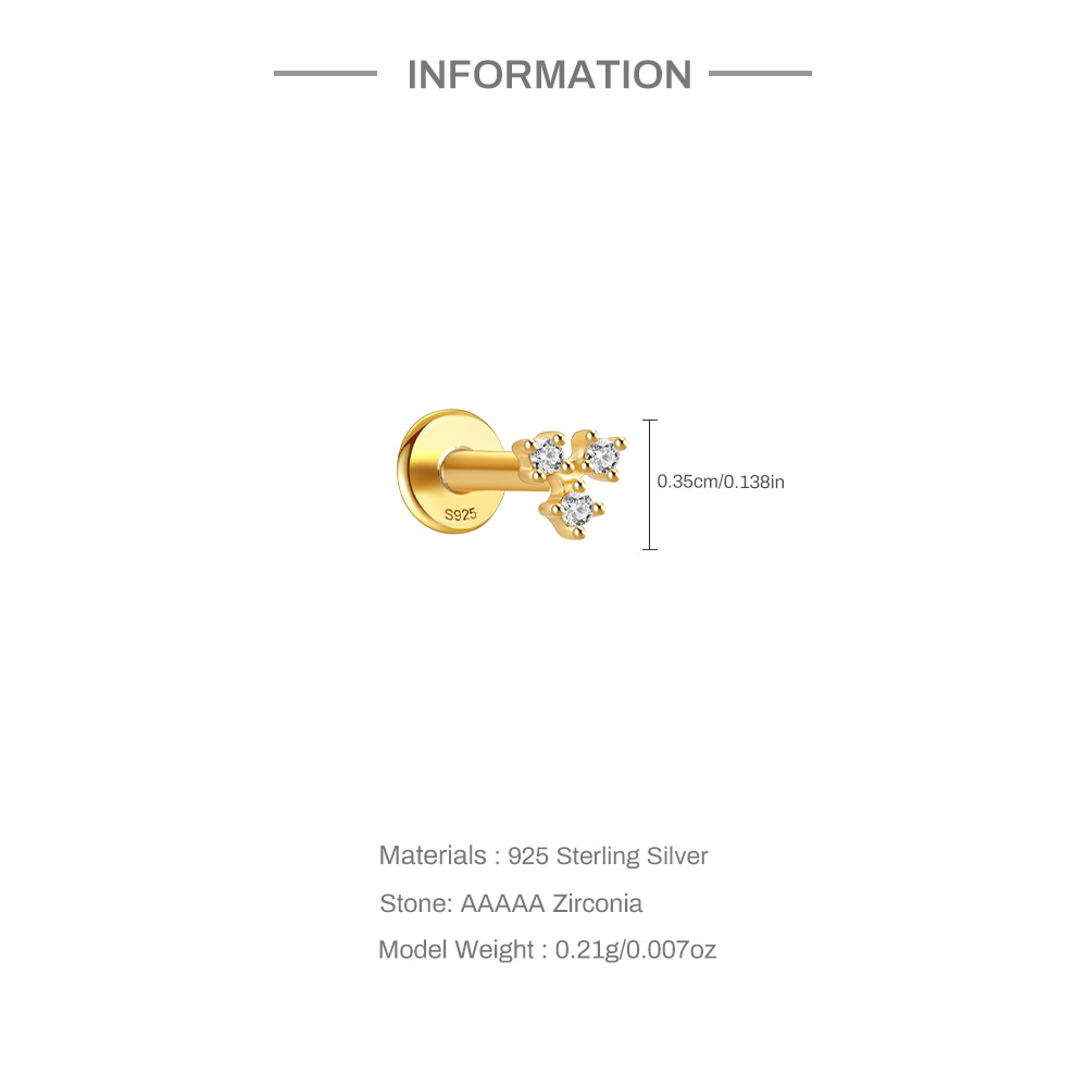 1 Piece Ear Cartilage Rings & Studs Casual Simple Style Geometric Bow Knot Sterling Silver Plating Inlay Zircon Ear Cartilage Rings & Studs display picture 5