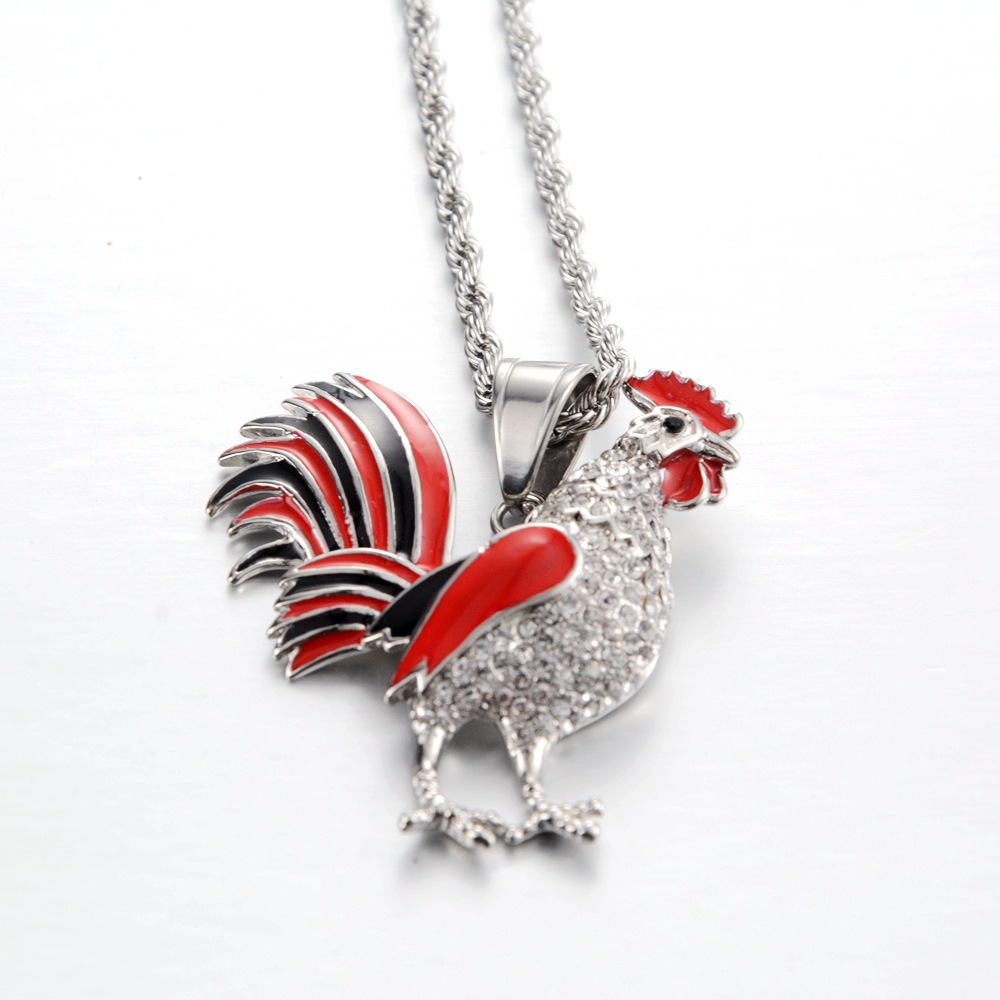 17g Weight Hip-Hop Retro Cock Titanium Steel Diamond Men's Pendant Necklace Men Pendant Necklaces
