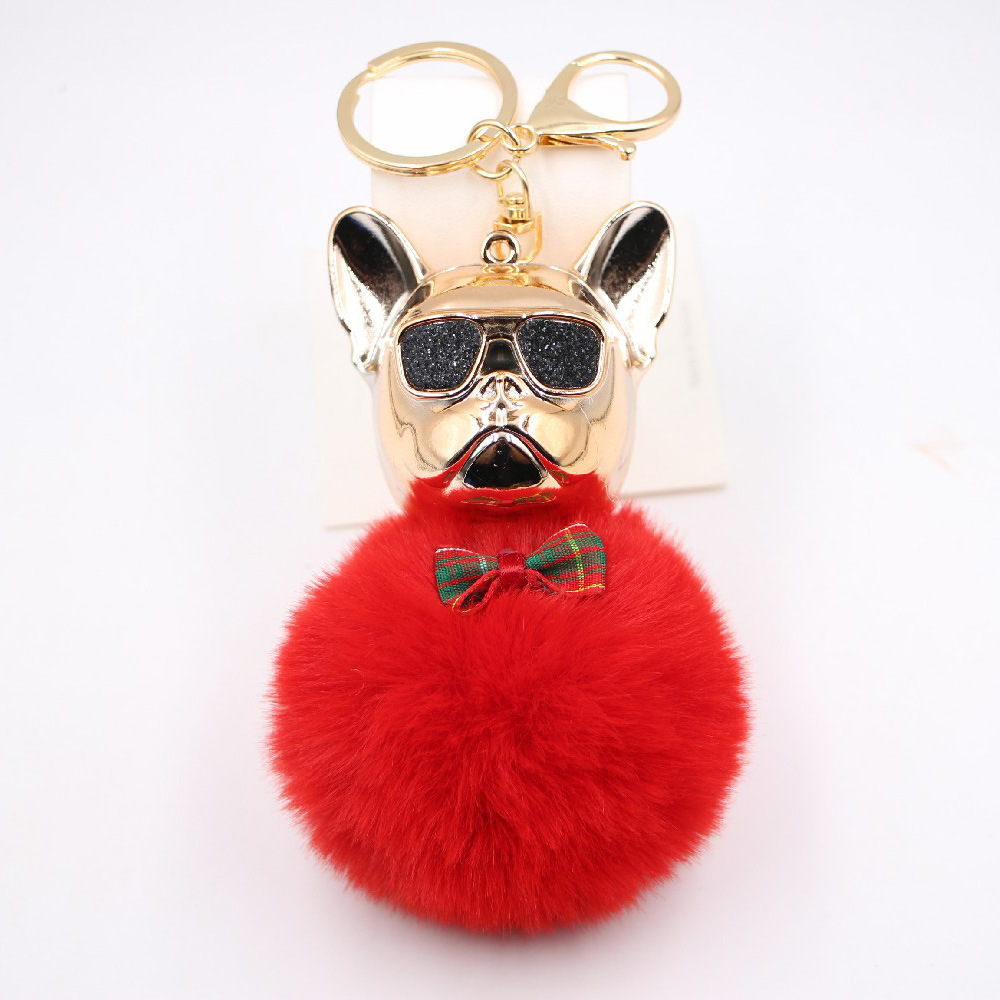 New Cross-border Cool Dog Creative Sunglasses French Bulldog Car Pendant Cute Dog Keychain Hair Ball Bag Pendant display picture 30