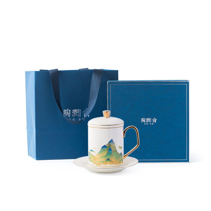 Taza de té china de porcelana de jade Tao Runhui Juego de taza de té de cerámica Taza de té de alta calidad Taza de separación con mango Taza de oficina