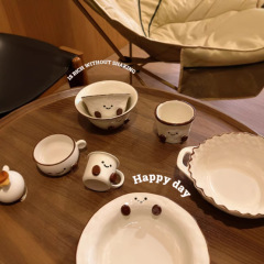 新品ins超可爱いカカオシリーズ可爱いミニカップ両耳杯ご饭碗甜品碗サラダ皿