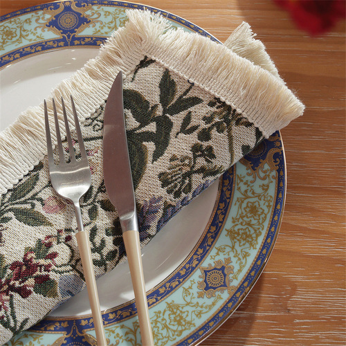 Le Xu Xiu Vintage Table Mat Nordic INS Insulating Plant Flower Western Dinner Plate Mat Cross-border New Style Waterfall fringe Table Mat