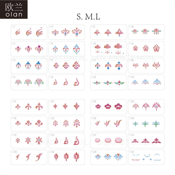 32 New eyebrow flower pattern floral template ancient style hanfu waterproof template children's forehead painted hollow makeup