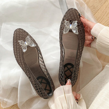 小众设计简约水晶鞋水钻透明蝴蝶尖头果冻鞋女浅口单鞋透明洞洞鞋