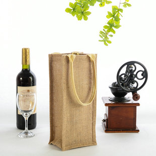 Custom jute red wine tote bag drawstring linen bunted wine bottle bag linen bunted wine bag gift packaging